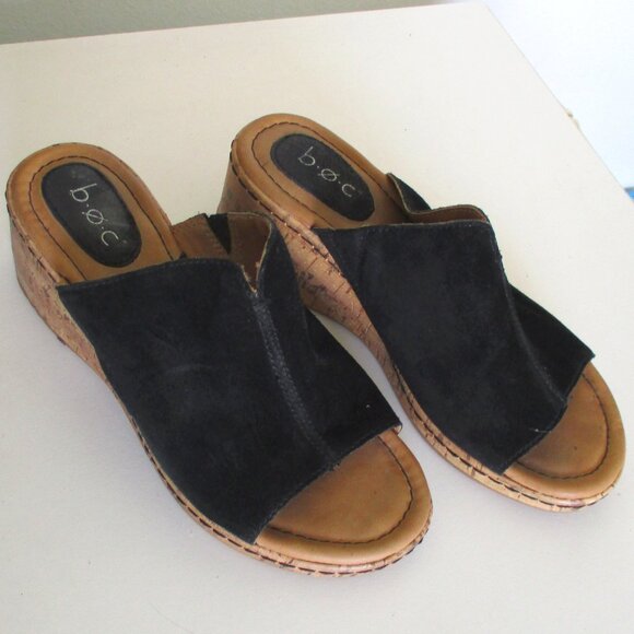 Born b.o.c Womens Black Leather Slide w/2" Wedge Heel - Size 7M - Picture 1 of 8